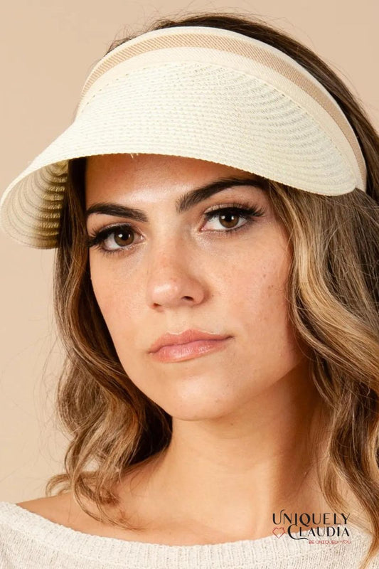 Women's Sun Hats | Bailor Ivory With Khaki Stripes Visor | Uniquely Claudia Boutique