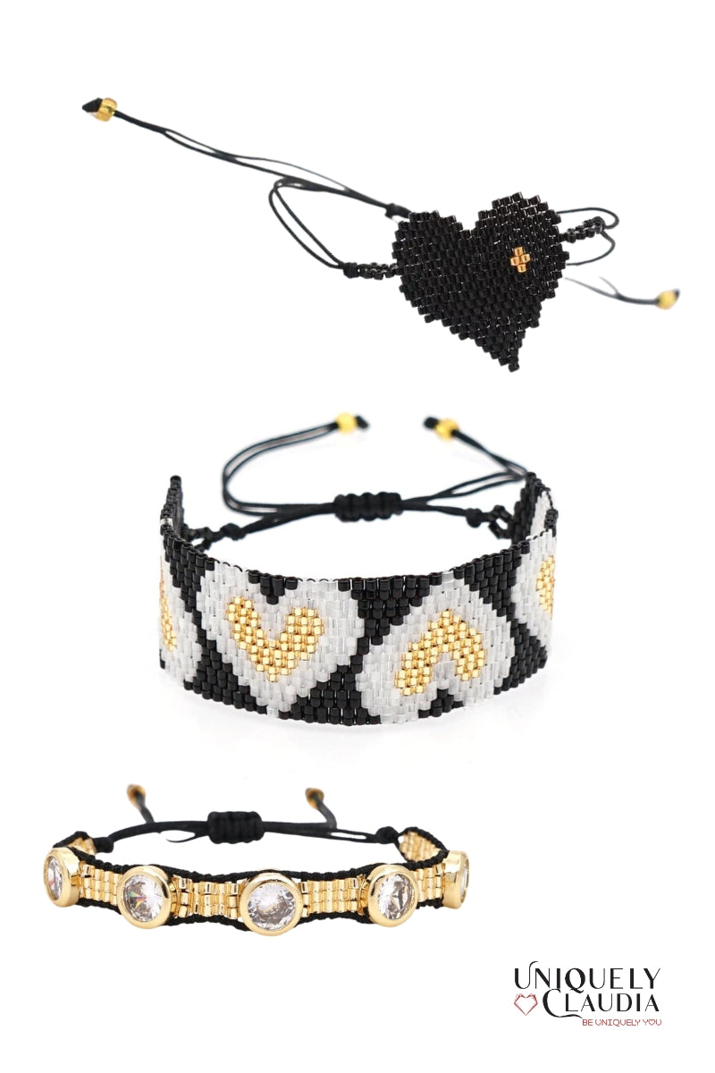 Women's Bracelets | Beaded Golden Heart Bracelet Set | Uniquely Claudia Boutique