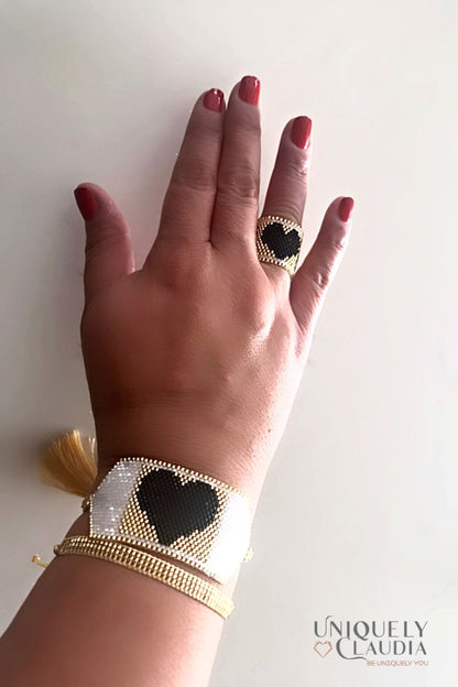 Beaded Heart Bracelets & Ring Set