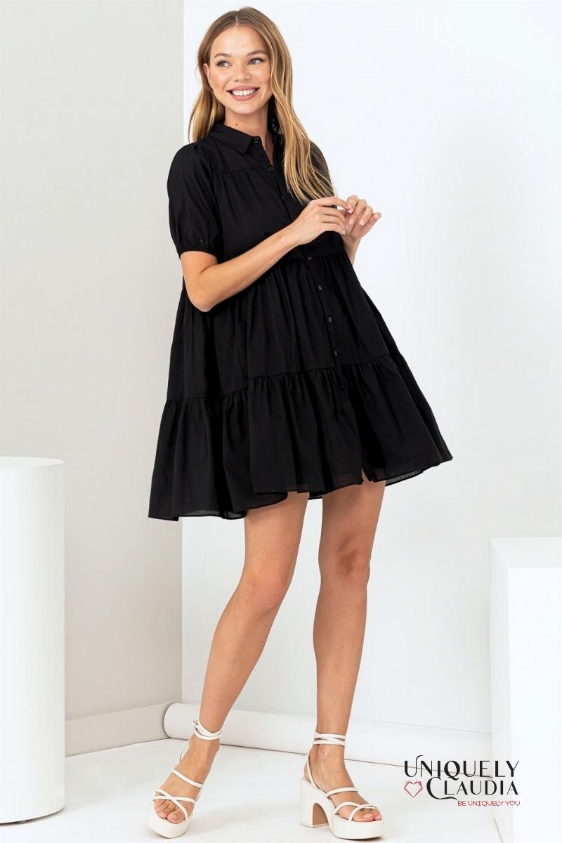 Women's Dresses | Candace Tiered Mini Dress with Puff Sleeves | Uniquely Claudia Boutique