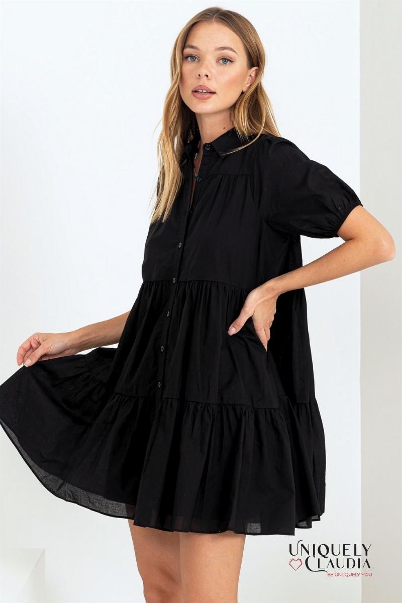 Women's Dresses | Candace Tiered Mini Dress with Puff Sleeves | Uniquely Claudia Boutique
