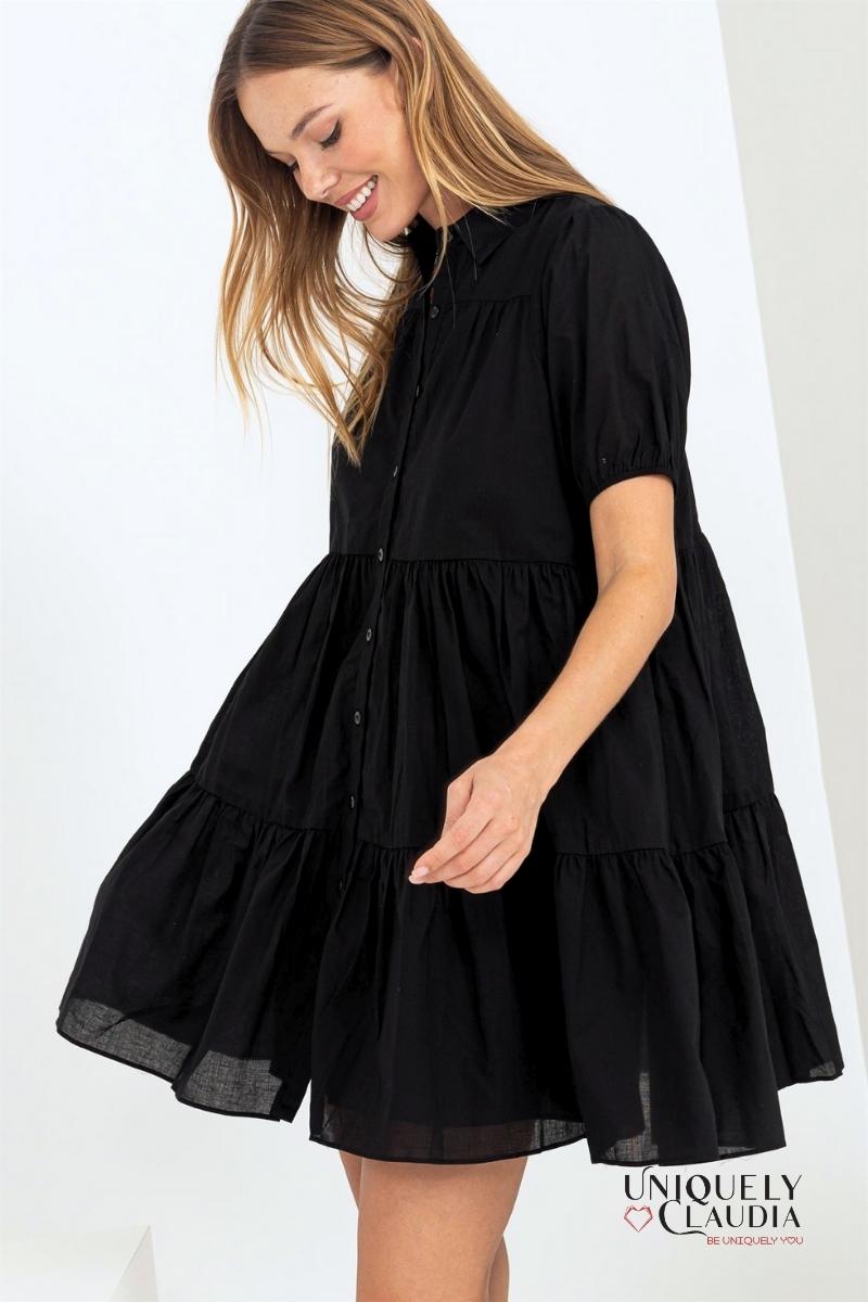 Women's Dresses | Candace Tiered Mini Dress with Puff Sleeves | Uniquely Claudia Boutique