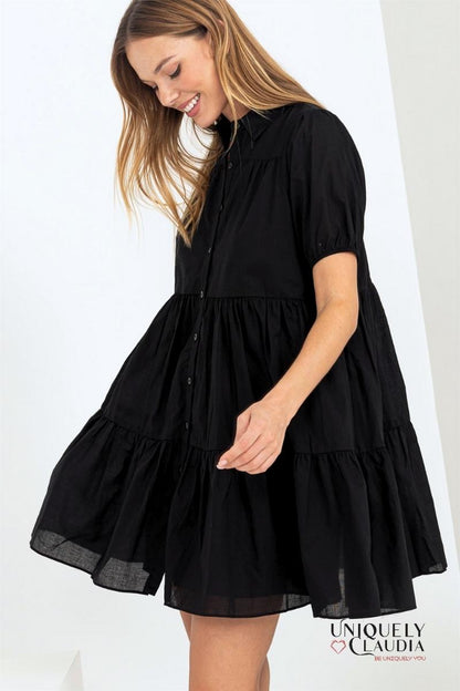 Women's Dresses | Candace Tiered Mini Dress with Puff Sleeves | Uniquely Claudia Boutique