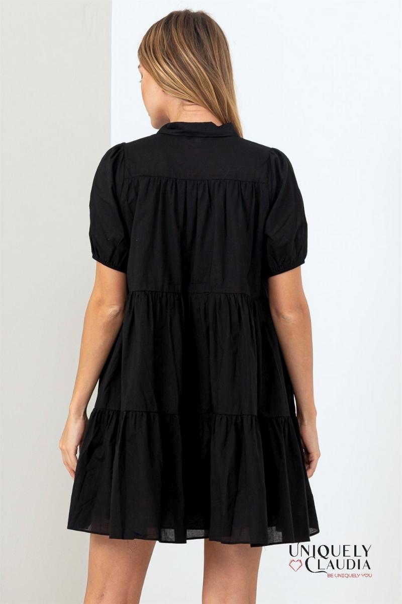 Women's Dresses | Candace Tiered Mini Dress with Puff Sleeves | Uniquely Claudia Boutique