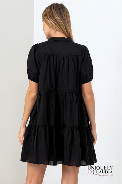 Women's Dresses | Candace Tiered Mini Dress with Puff Sleeves | Uniquely Claudia Boutique