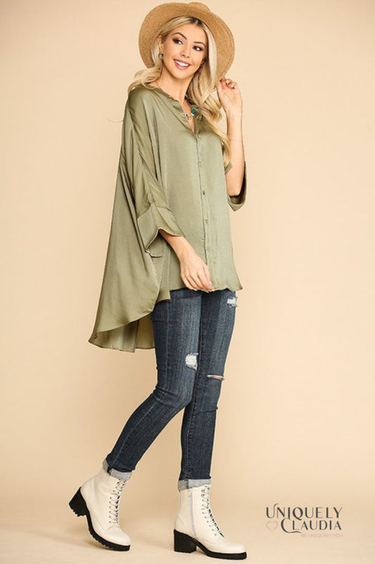 Carina Satin Button Down Top | Uniquely Claudia