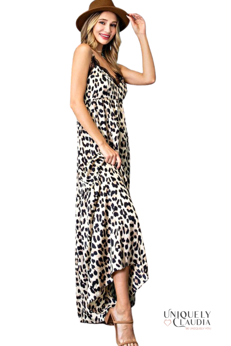Carmen Animal Print Lace V-Neck Maxi Dress | Uniquely Claudia