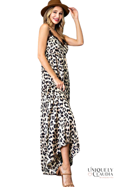 Carmen Animal Print Lace V-Neck Maxi Dress | Uniquely Claudia