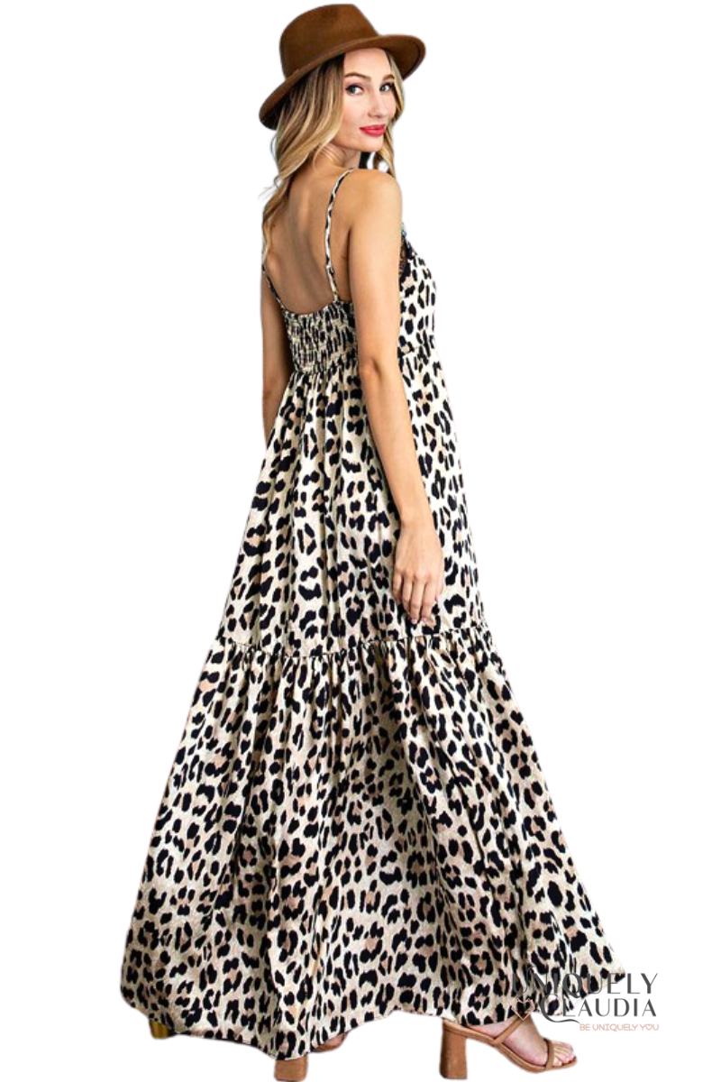 Carmen Animal Print Lace V-Neck Maxi Dress | Uniquely Claudia