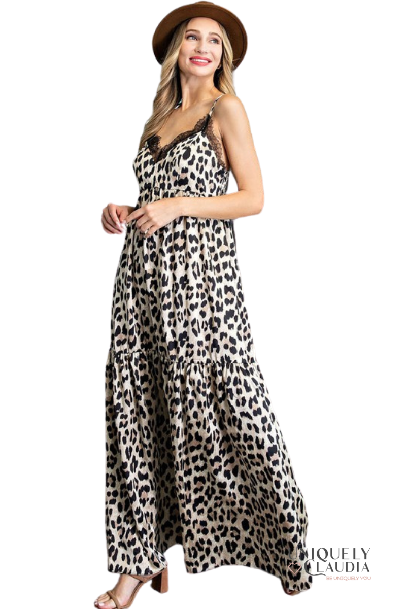 Carmen Animal Print Lace V-Neck Maxi Dress | Uniquely Claudia