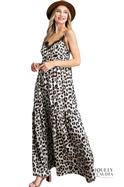Carmen Animal Print Lace V-Neck Maxi Dress | Uniquely Claudia