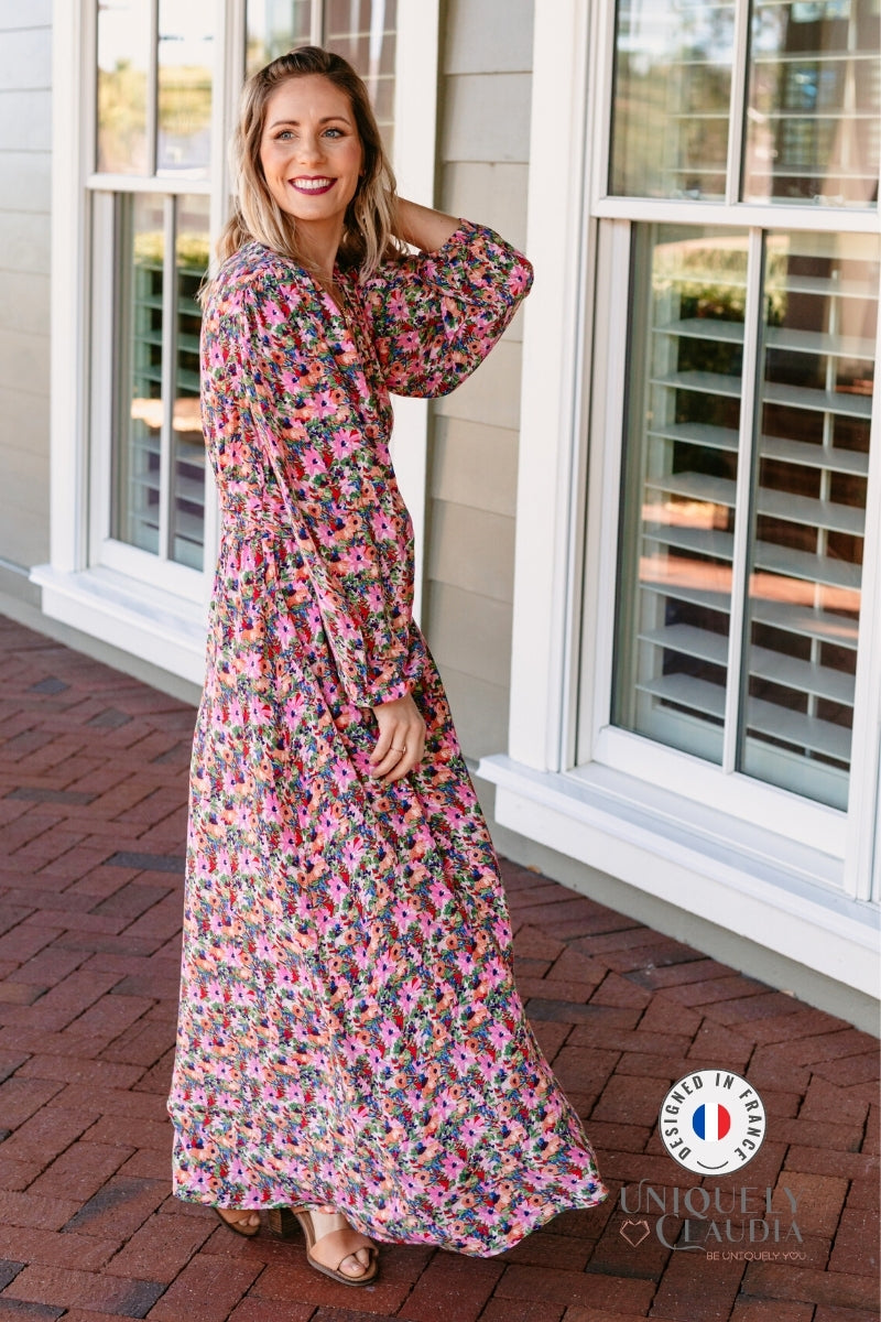 Women's Maxi Dresses | Caroline Garden Romance Magenta Floral Print Maxi Dress | Uniquely Claudia Boutique