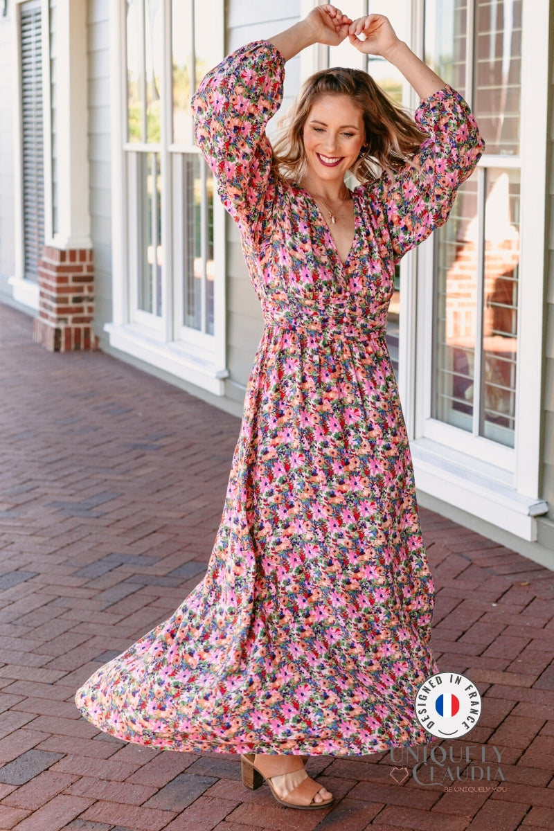 Women's Maxi Dresses | Caroline Garden Romance Magenta Floral Print Maxi Dress | Uniquely Claudia Boutique