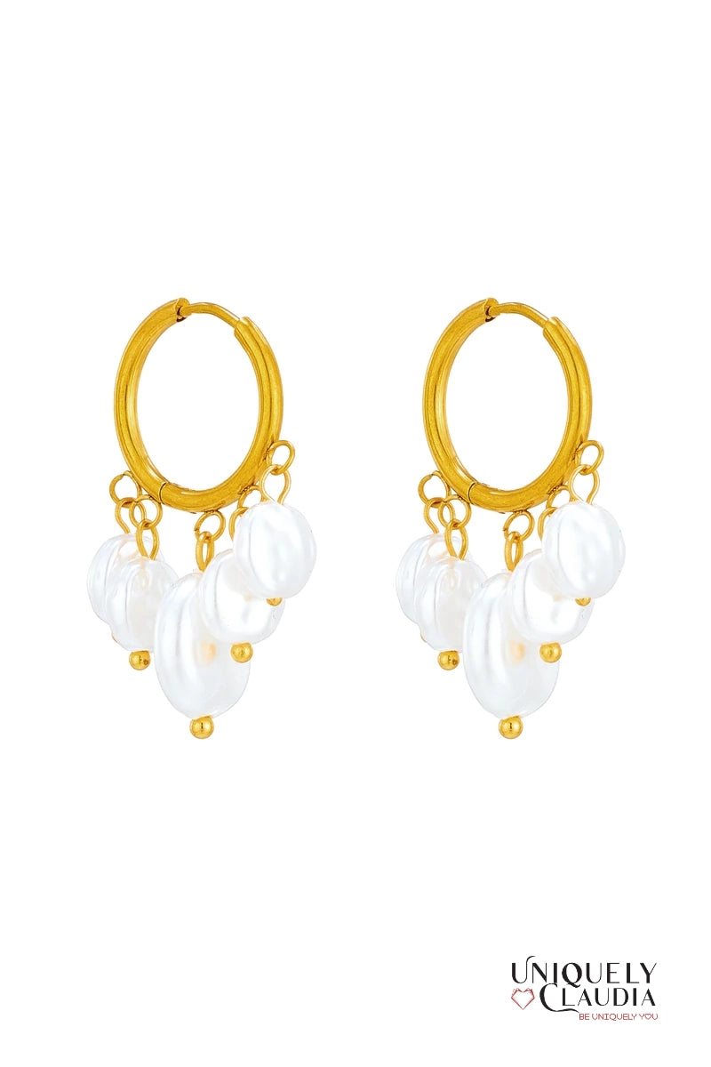 Women's Earrings | Cascading Pearls Stainless Steel Hoop Earrings | Uniquely Claudia Boutique