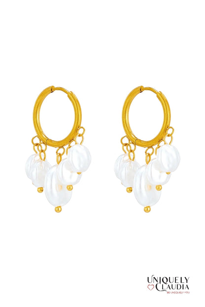 Women's Earrings | Cascading Pearls Stainless Steel Hoop Earrings | Uniquely Claudia Boutique