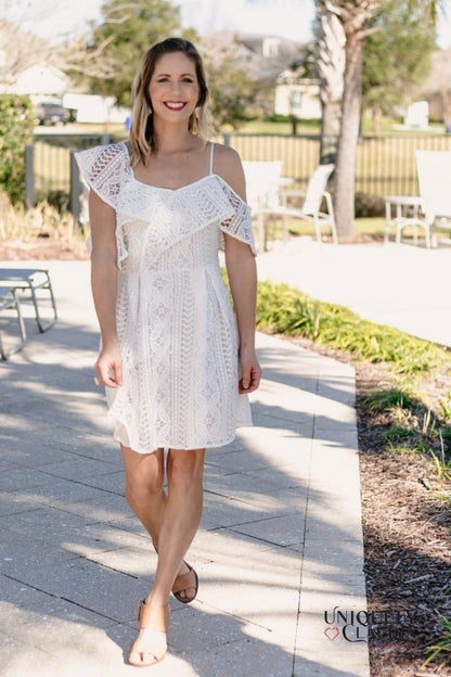 Women's Summer Dress | Christen Asymmetrical One-Shoulder White Lace Dress | Uniquely Claudia