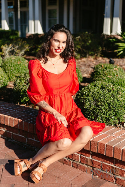 Women's Spring Dresses | Davina Puff Sleeves Fit & Flare Eyelet Dress | Uniquely Claudia Boutique