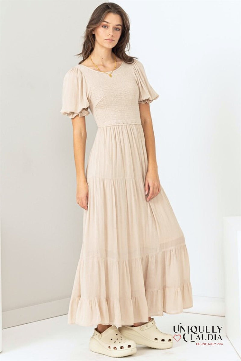 Women's Dresses | Diane Tiered Smocked Midi Dress | Uniquely Claudia Boutique