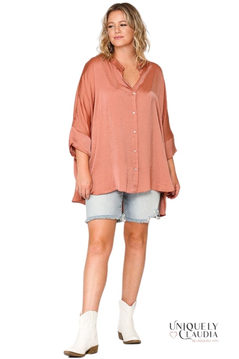 EDGY PLUS: Carina Satin Button Down Top | Uniquely Claudia