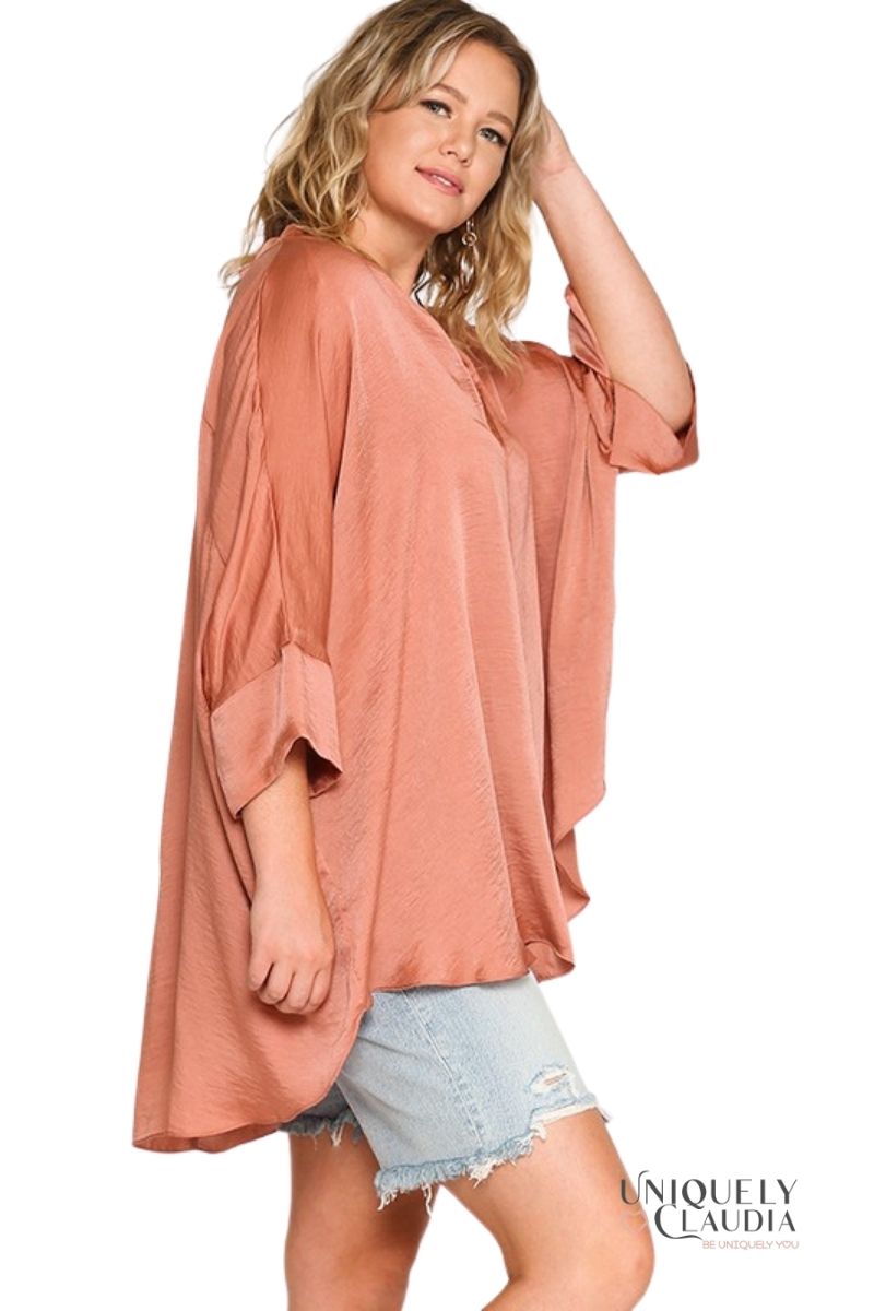 EDGY PLUS: Carina Satin Button Down Top | Uniquely Claudia