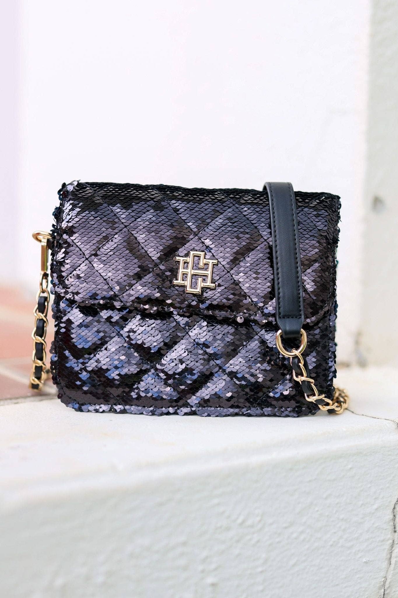 Evelyn Crossbody BLACK SEQUIN | Uniquely Claudia Boutique 