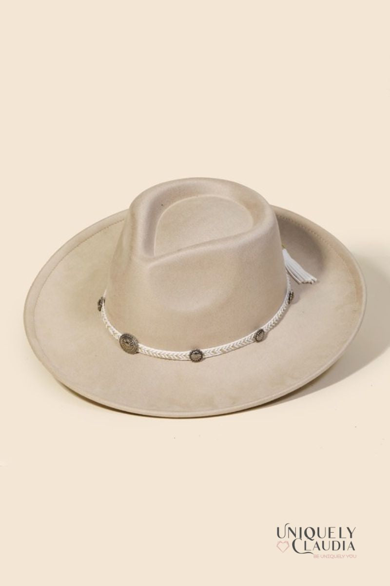 Fort Worth Medallion Charm Braided Strap Cowgirl Hat | Uniquely Claudia Boutique
