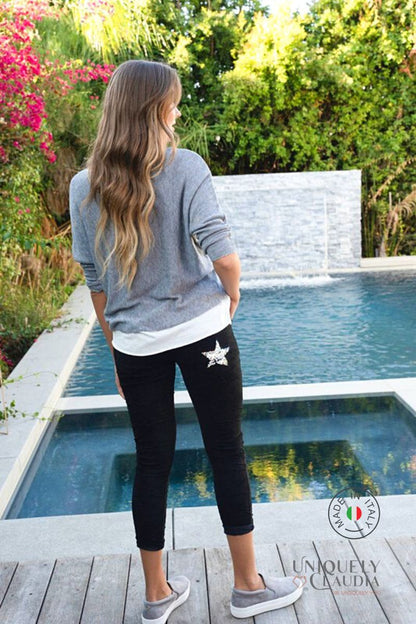 Giulia Black Suede Sequined Star Joggers