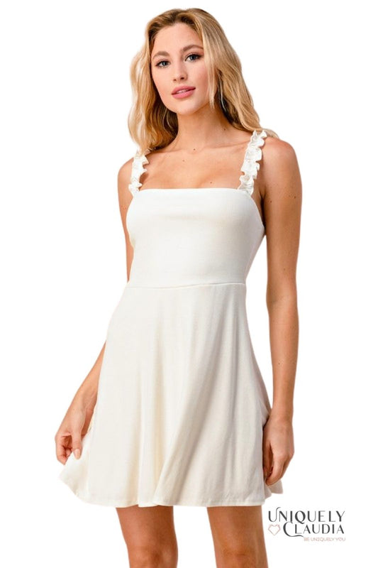Gwen Ruffle Straps White Mini Dress | Uniquely Claudia