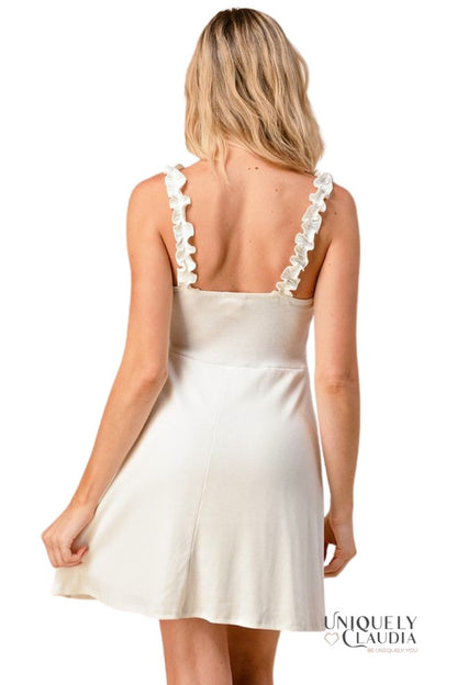 Gwen Ruffle Straps White Mini Dress | Uniquely Claudia