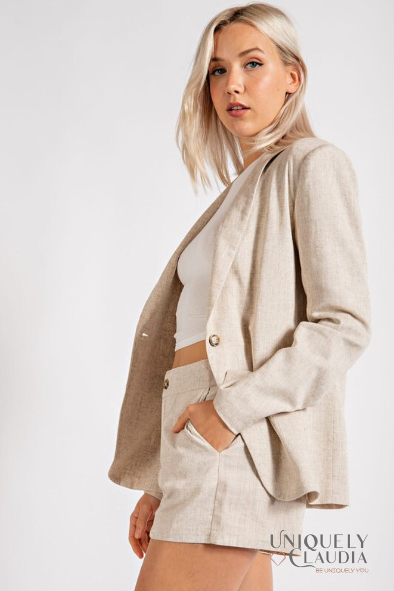 Women's Blazer | Julia Linen One Button Blazer | Uniquely Claudia Boutique