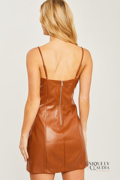 Janis Vegan Leather Strap Mini Dress | Uniquely Claudia