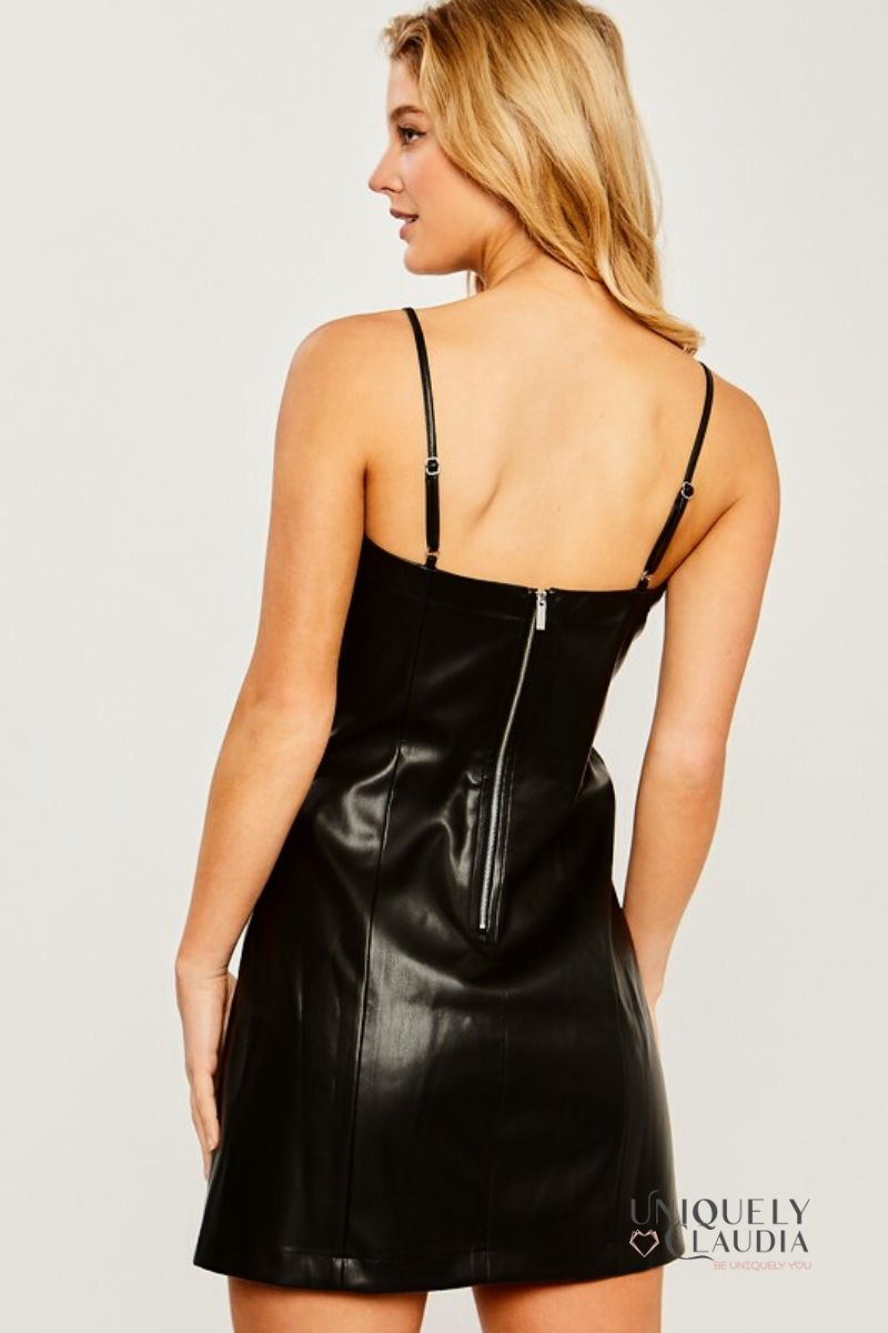 Janis Vegan Leather Strap Mini Dress | Uniquely Claudia