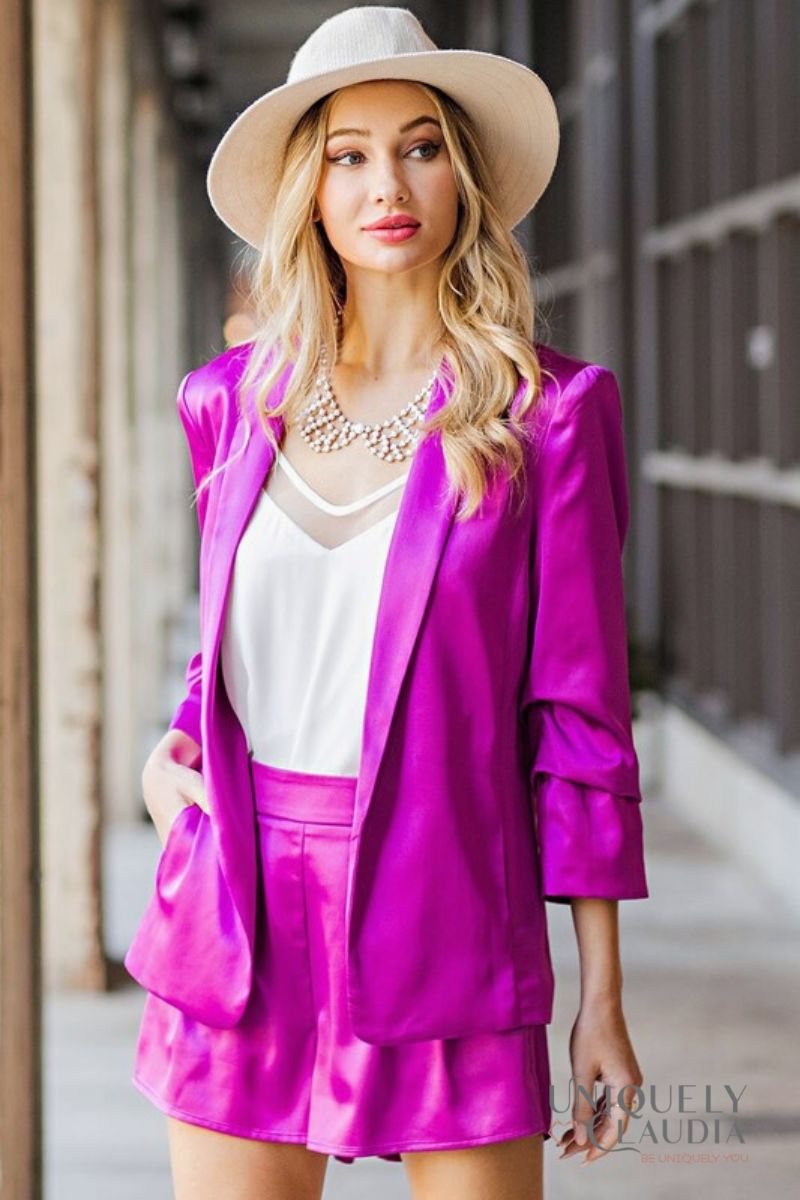 Women's Jackets | Katia Satin Shawl Blazer | Uniquely Claudia Boutique