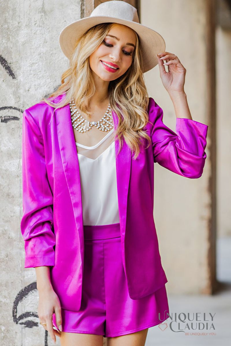 Women's Jackets | Katia Satin Shawl Blazer | Uniquely Claudia Boutique