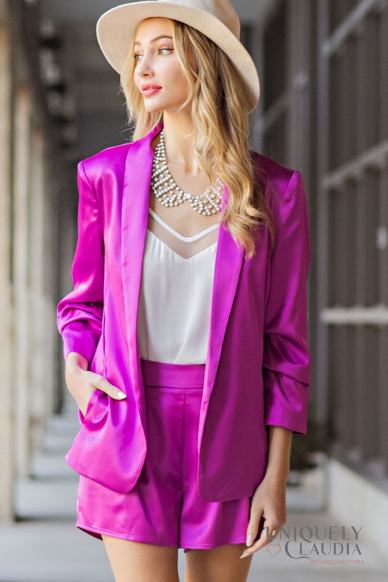 Women's Jackets | Katia Satin Shawl Blazer | Uniquely Claudia Boutique