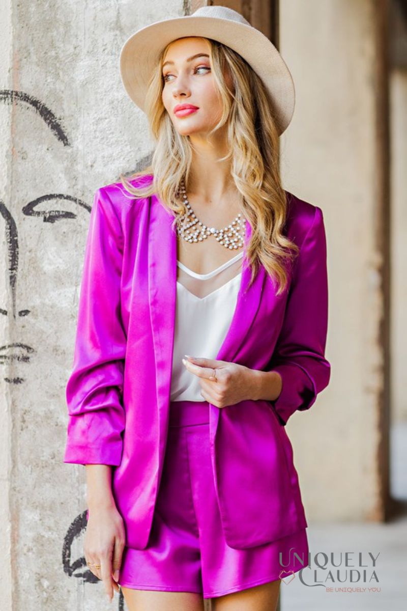 Women's Jackets | Katia Satin Shawl Blazer | Uniquely Claudia Boutique
