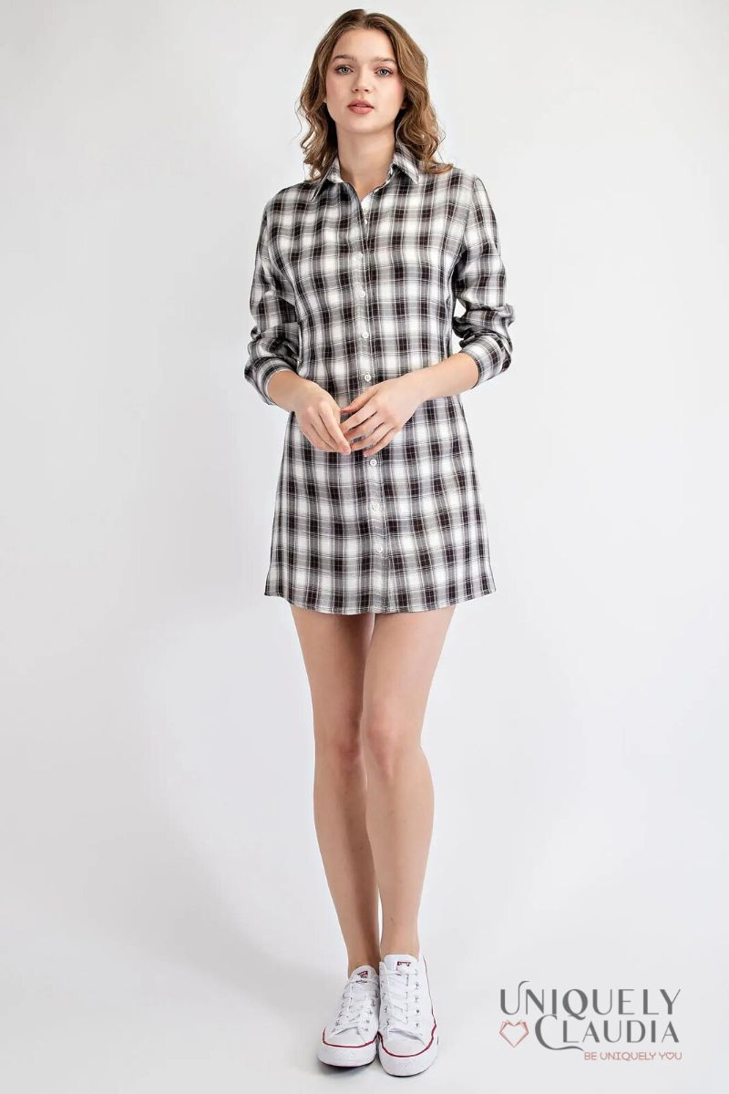 Kelsey Button-Down Plaid Shirt Dress with Open Back | Uniquely Claudia Boutique