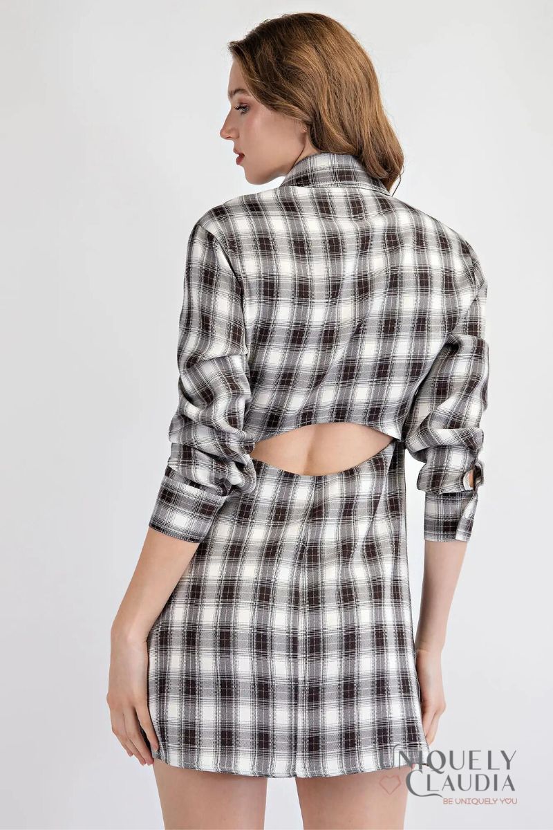 Kelsey Button-Down Plaid Shirt Dress with Open Back | Uniquely Claudia Boutique