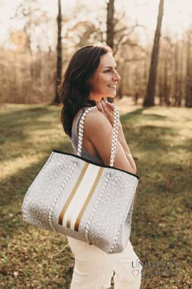 Laura Fawn Print with Silver and Gold Accents Tote Bag Uniquely