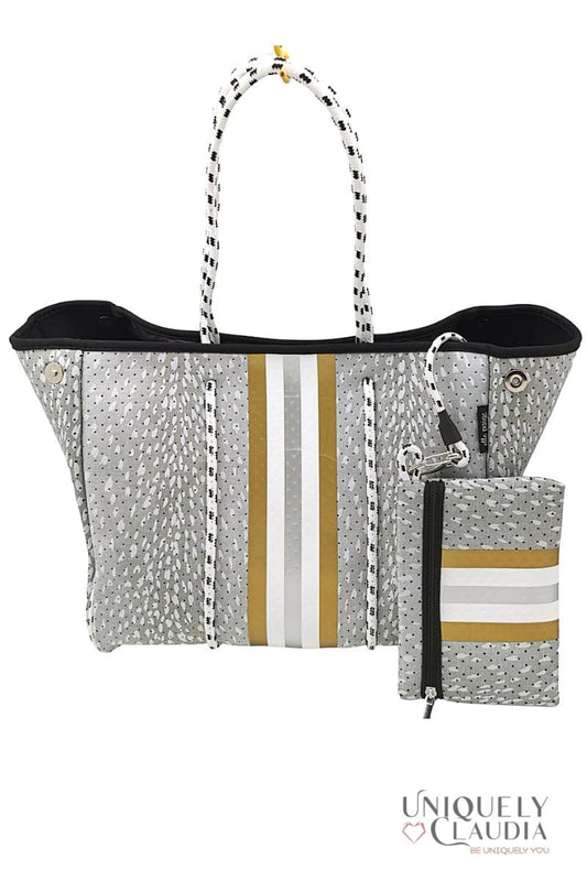 Women's Handbags | Laura Fawn Print with Silver and Gold Accents Tote Bag | Uniquely Claudia Boutique