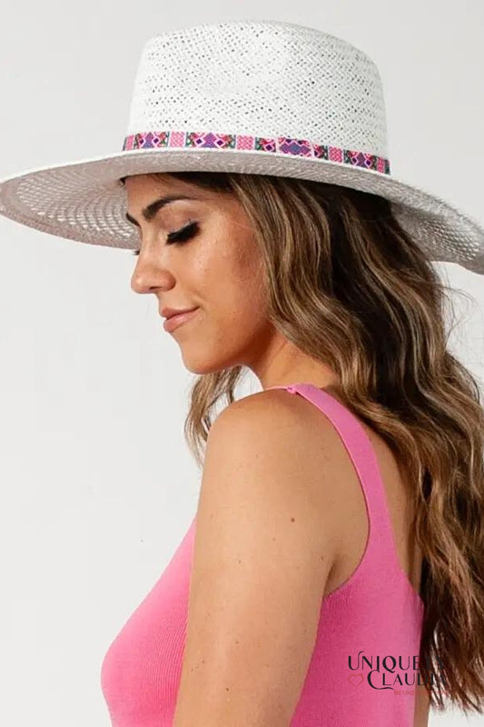 Women's Sun Hats | Malibu White Sun Hat With Trim | Uniquely Claudia Boutique