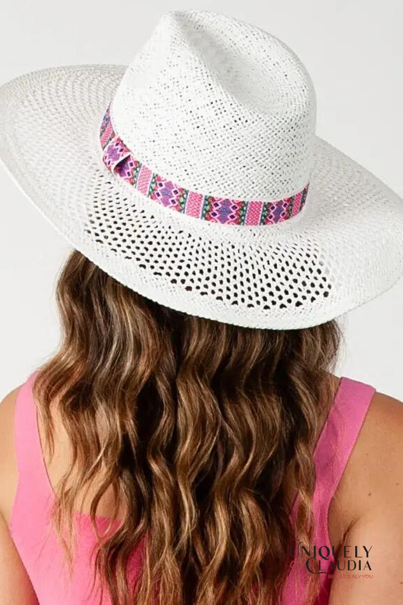 Women's Sun Hats | Malibu White Sun Hat With Trim | Uniquely Claudia Boutique