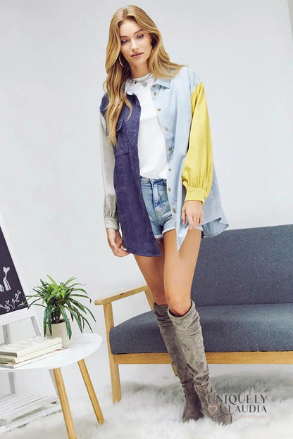 Women's Tops | Patrice Color Block Button Down Shirt | Uniquely Claudia Boutique