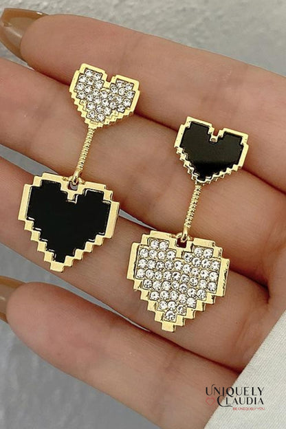 Women's Earrings | Pixelated Pave Heart Stainless Steel Earrings | Uniquely Claudia Boutique