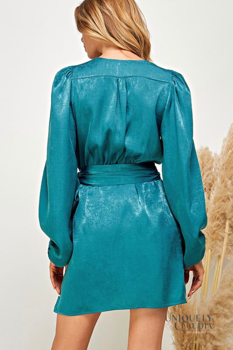 Rachael Satin Wrap Style Dress - UNIQUELY CLAUDIA