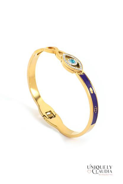 Stainless Steel Evil Eye Enamel Cuff | Uniquely Claudia