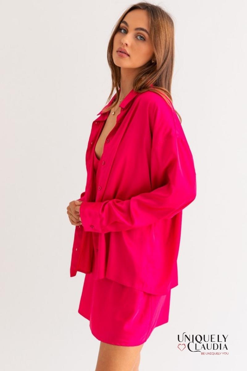 Woman's Tops | Shannon Long-Sleeves Satin Shirt | Uniquely Claudia Boutique