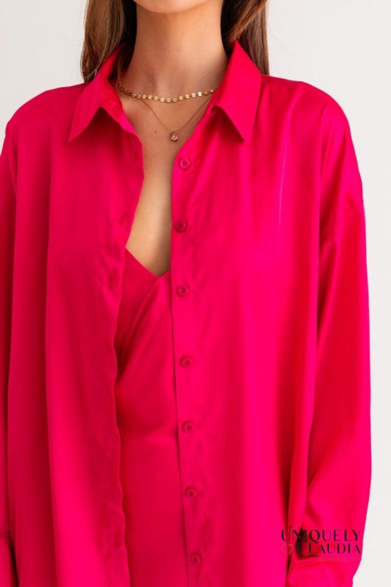Woman's Tops | Shannon Long-Sleeves Satin Shirt | Uniquely Claudia Boutique