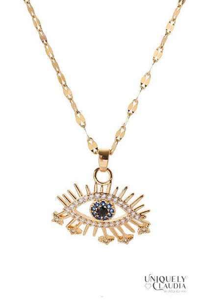 Stainless Steel Evil Eye & Sparks Goldtone Necklace | Uniquely Claudia Boutique
