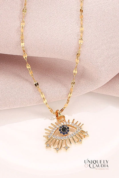 Stainless Steel Evil Eye & Sparks Goldtone Necklace | Uniquely Claudia Boutique
